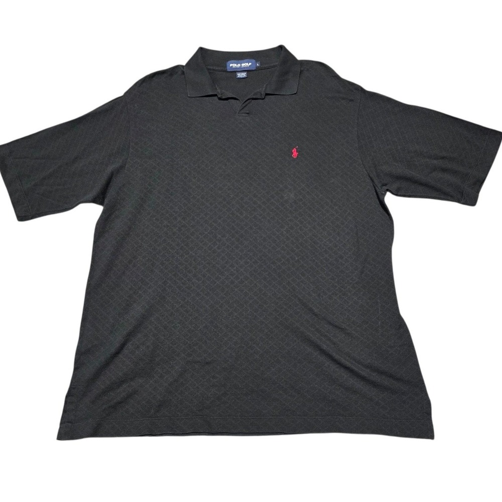 Polo Golf Ralph‎ Lauren Polo Shirt Mens Large Black Textured Knit Red Pony - Picture 2 of 9